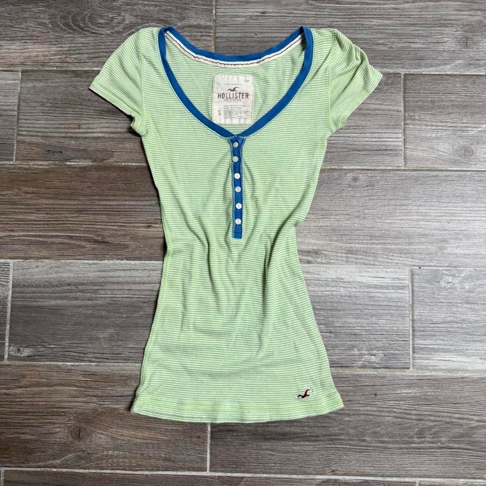 Vintage y2k Hollister green striped baby doll Henley tee size S